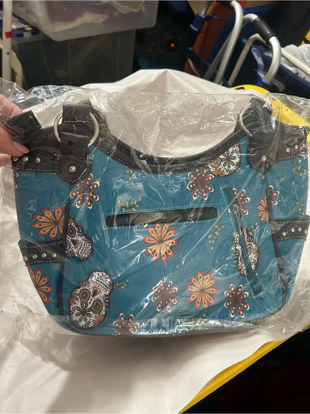 Teal Sugar Skull Tote Bag